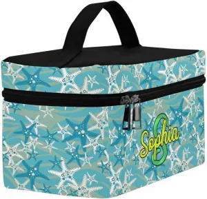 YESCUSTOM Personalized Makeup Bag Large Travel Pouch Cosmetic Bags for Women Girls, Blue Beach Starfish Costomized Portable Organizer Case,Tote Toiletry Pouch with Custom Name