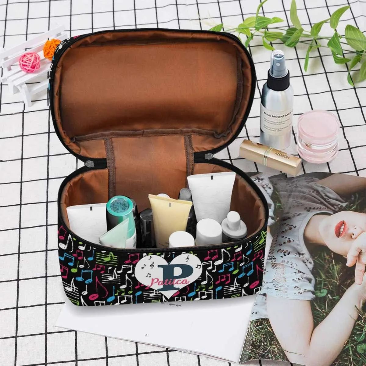 YESCUSTOM Personalized Makeup Bag Large Travel Pouch Cosmetic Bags for Women Girls, Music Costomized Portable Organizer Case, Tote Toiletry Pouch with Custom Name