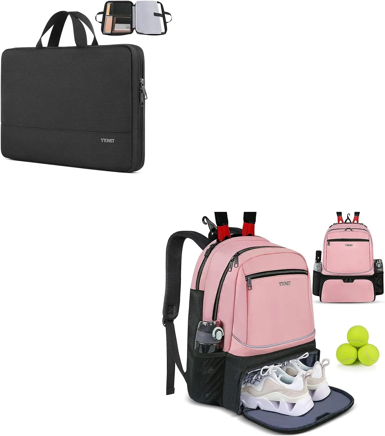 Ytonet Laptop Sleeve Case 13 13.3 Inch TSA Slim Laptop Cover, Tennis Bag Tennis Backpack for Women Men 2 Rackets