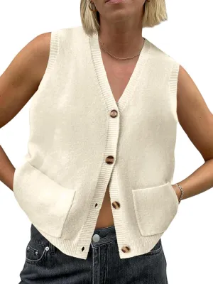 ZDC Womens Sleeveless Sweater Vest Summer Button Down V Neck Tank Tops Lightweight Cardigan with Pockets