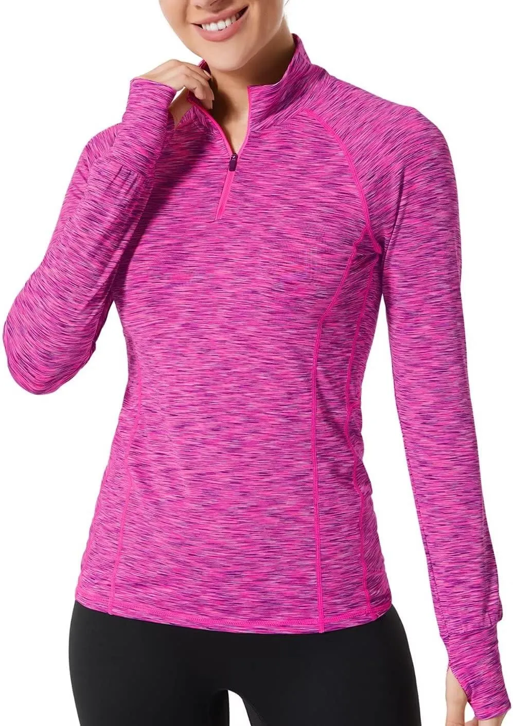 Zengjo Womens Quarter Zip Long Sleeve Workout Tops 1/4 Zip Running Pullover