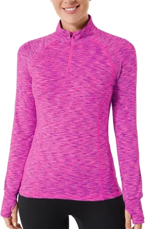 Zengjo Womens Quarter Zip Long Sleeve Workout Tops 1/4 Zip Running Pullover
